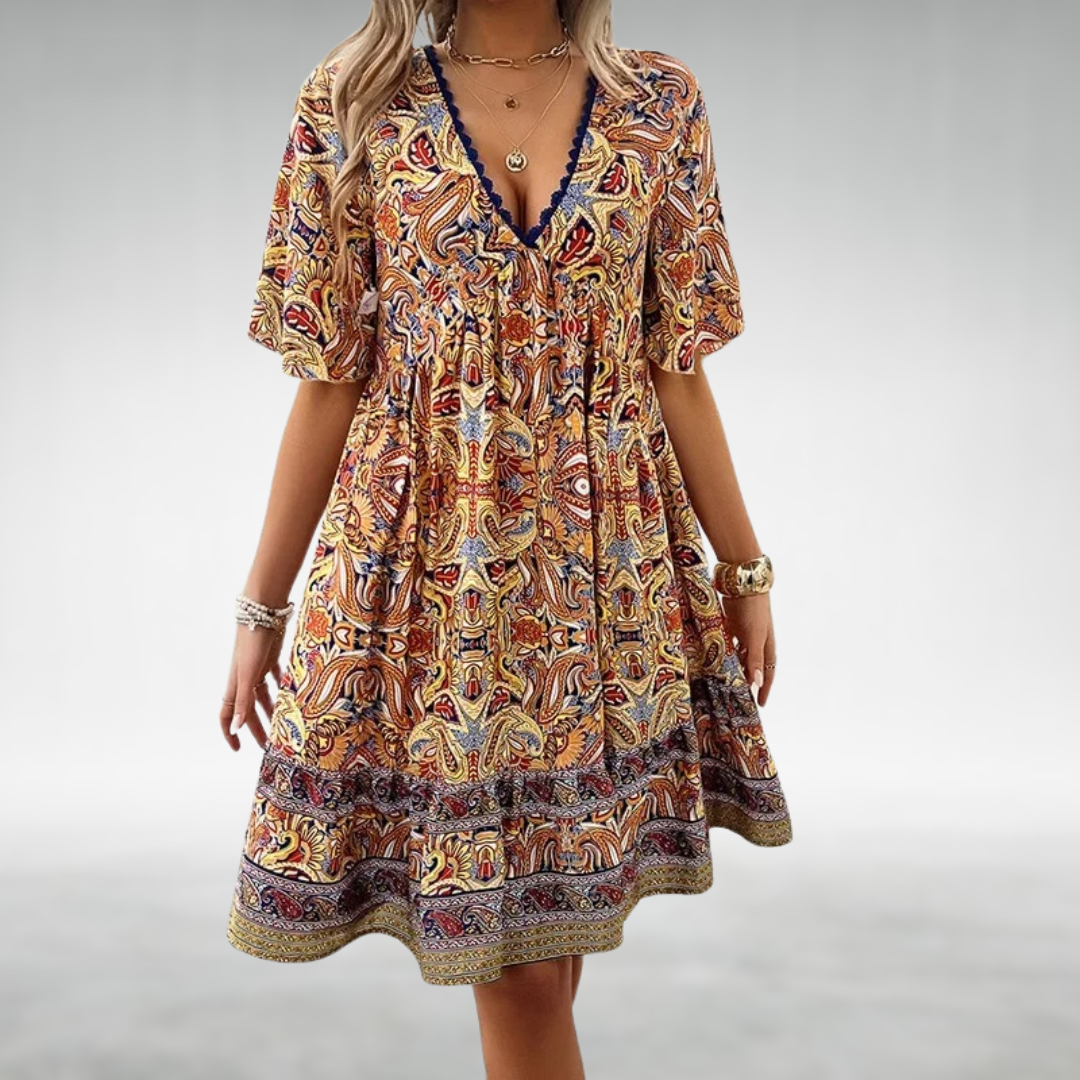 Boho Chic | Women's Dress with Vibrant Paisley Print | Effortless Summer Style for Warm Days