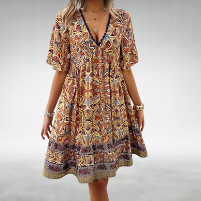 Boho Chic | Women's Dress with Vibrant Paisley Print | Effortless Summer Style for Warm Days