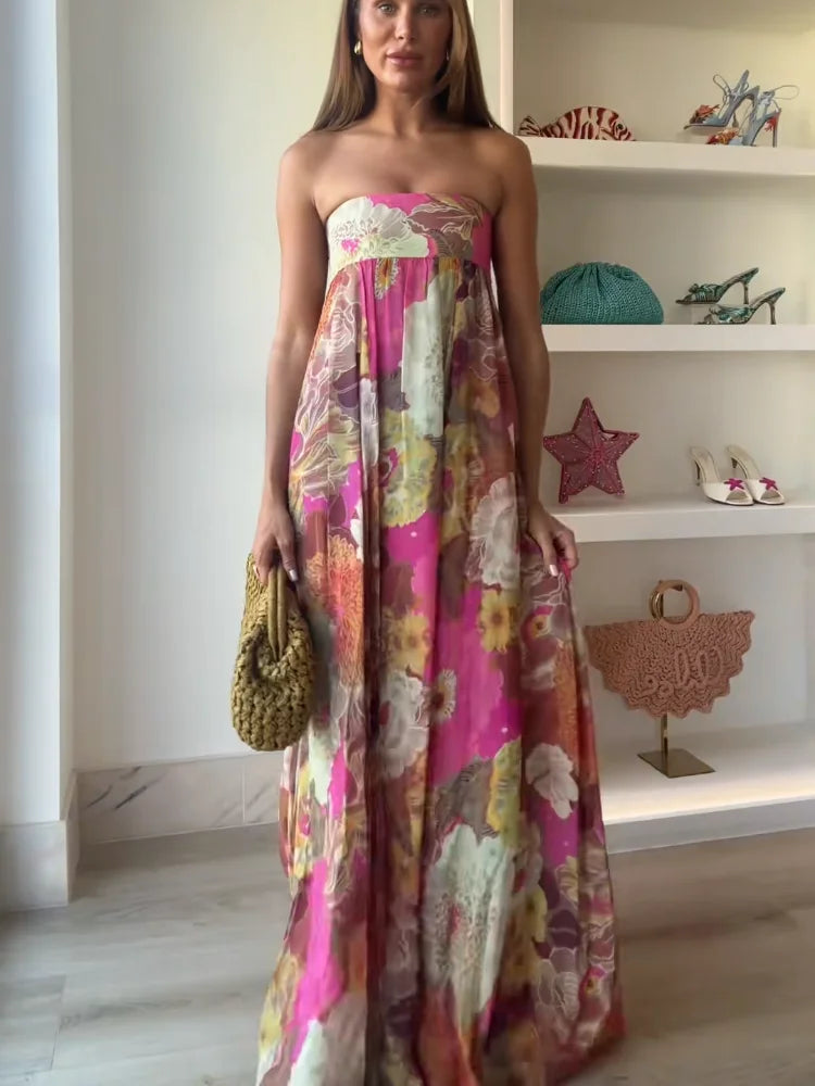 Caroline Collection | Women's Floral Maxi Dress with Strapless Design | Elegant Summer Dress for Wedding Guests