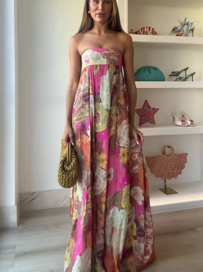 Caroline Collection | Women's Floral Maxi Dress with Strapless Design | Elegant Summer Dress for Wedding Guests