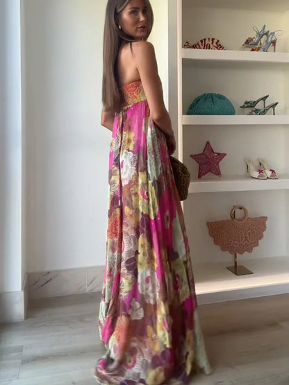 Caroline Collection | Women's Floral Maxi Dress with Strapless Design | Elegant Summer Dress for Wedding Guests