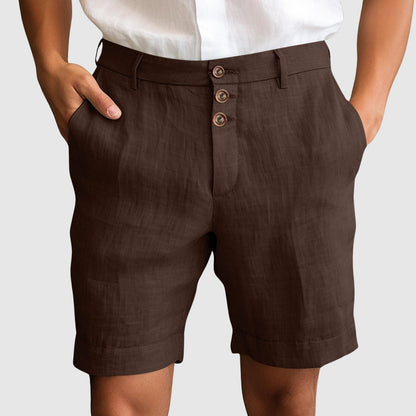 Casual Tailored Men's Shorts with Triple-Button Closure | Lightweight Linen Blend for Summer Comfort