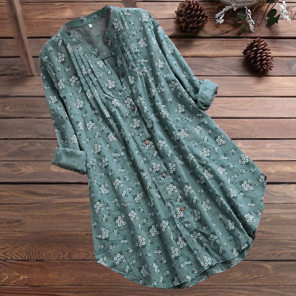 Caterina | Women's Long Sleeve Blouse with Floral Print & Stand Collar | Elegant Style for Versatile Outfits
