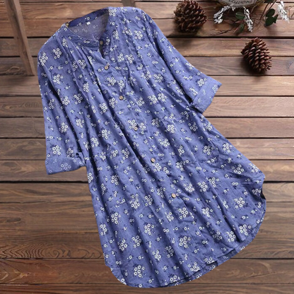 Caterina | Women's Long Sleeve Blouse with Floral Print & Stand Collar | Elegant Style for Versatile Outfits