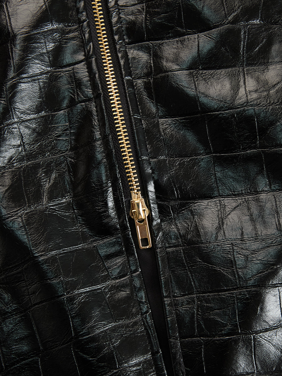 Chic Collection | Long Sleeve Midi Dress with Croc-Effect Texture | Elegant Silhouette for Night Out