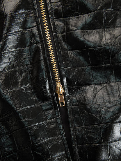 Chic Collection | Long Sleeve Midi Dress with Croc-Effect Texture | Elegant Silhouette for Night Out