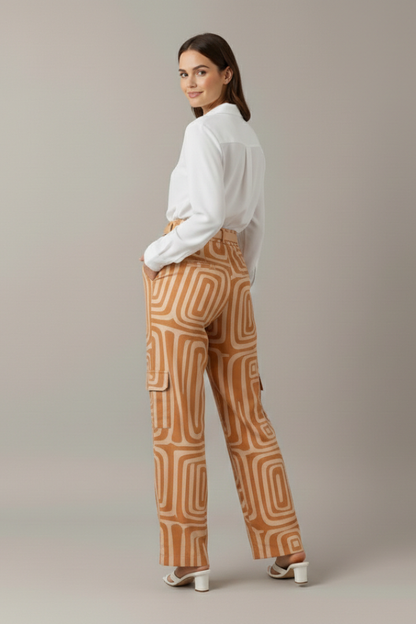 Chic Collection | Women's Two Piece Set with Collared Blouse & Printed Trousers | Stylish Comfort for Any Occasion