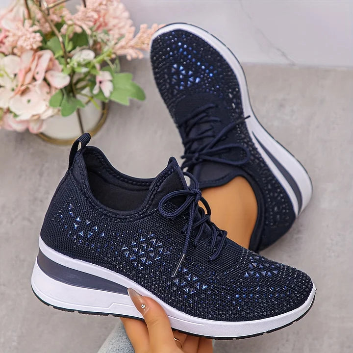 Chic Comfort | Women's Slip-On Sneakers with Arch Support & Rhinestone Accents | Casual Style for All-Day Wear