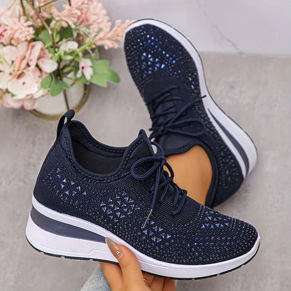 Chic Comfort | Women's Slip-On Sneakers with Arch Support & Rhinestone Accents | Casual Style for All-Day Wear
