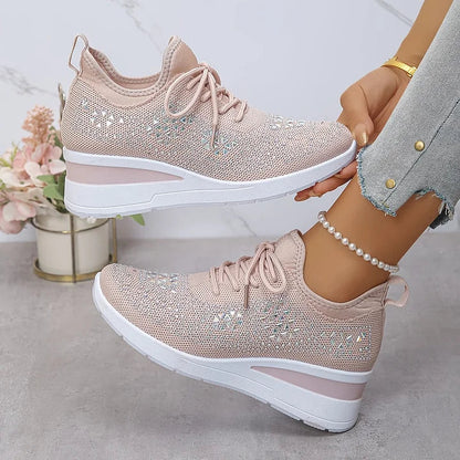 Chic Comfort | Women's Slip-On Sneakers with Arch Support & Rhinestone Accents | Casual Style for All-Day Wear