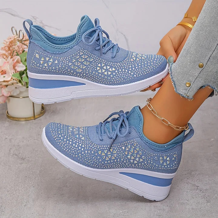 Chic Comfort | Women's Slip-On Sneakers with Arch Support & Rhinestone Accents | Casual Style for All-Day Wear