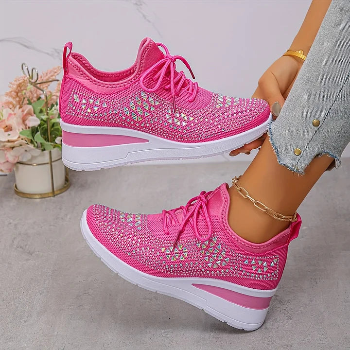Chic Comfort | Women's Slip-On Sneakers with Arch Support & Rhinestone Accents | Casual Style for All-Day Wear