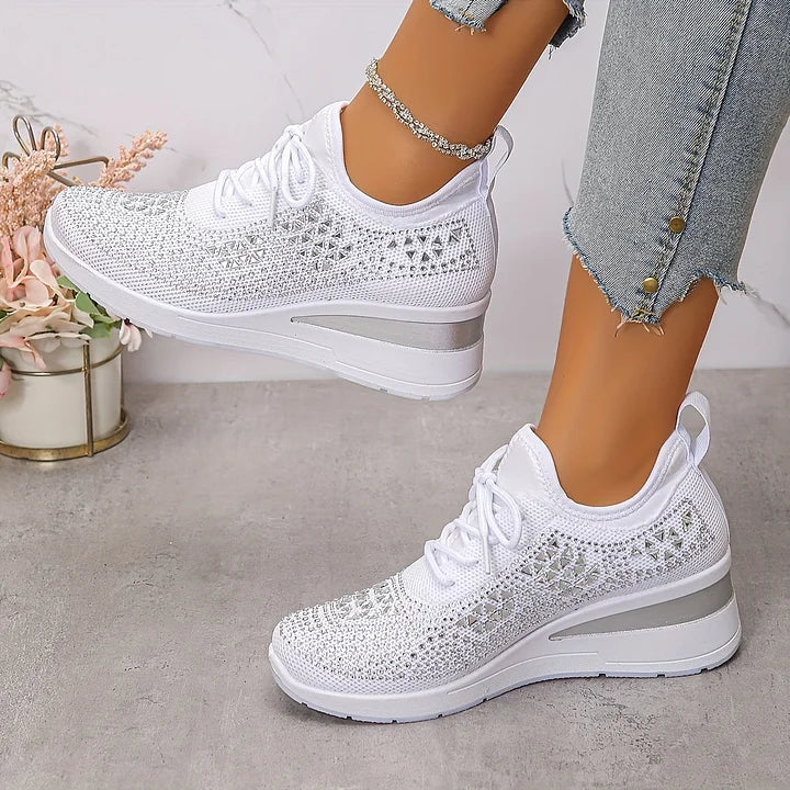 Chic Comfort | Women's Slip-On Sneakers with Arch Support & Rhinestone Accents | Casual Style for All-Day Wear