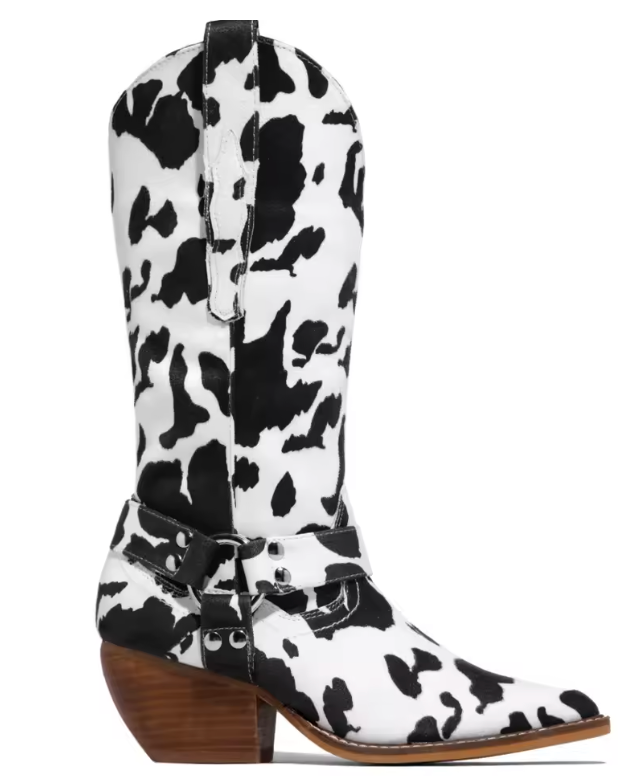 Chic Cow Print Women's Boots | Mid-Calf Design with Pointed Toe for Bold Style