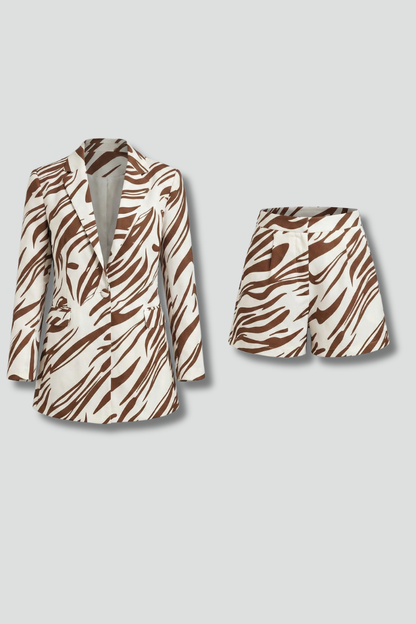 Chic Ensemble | Women's Outfit with Tailored Blazer & Printed Shorts | Versatile Two-Piece Set for Effortless Elegance