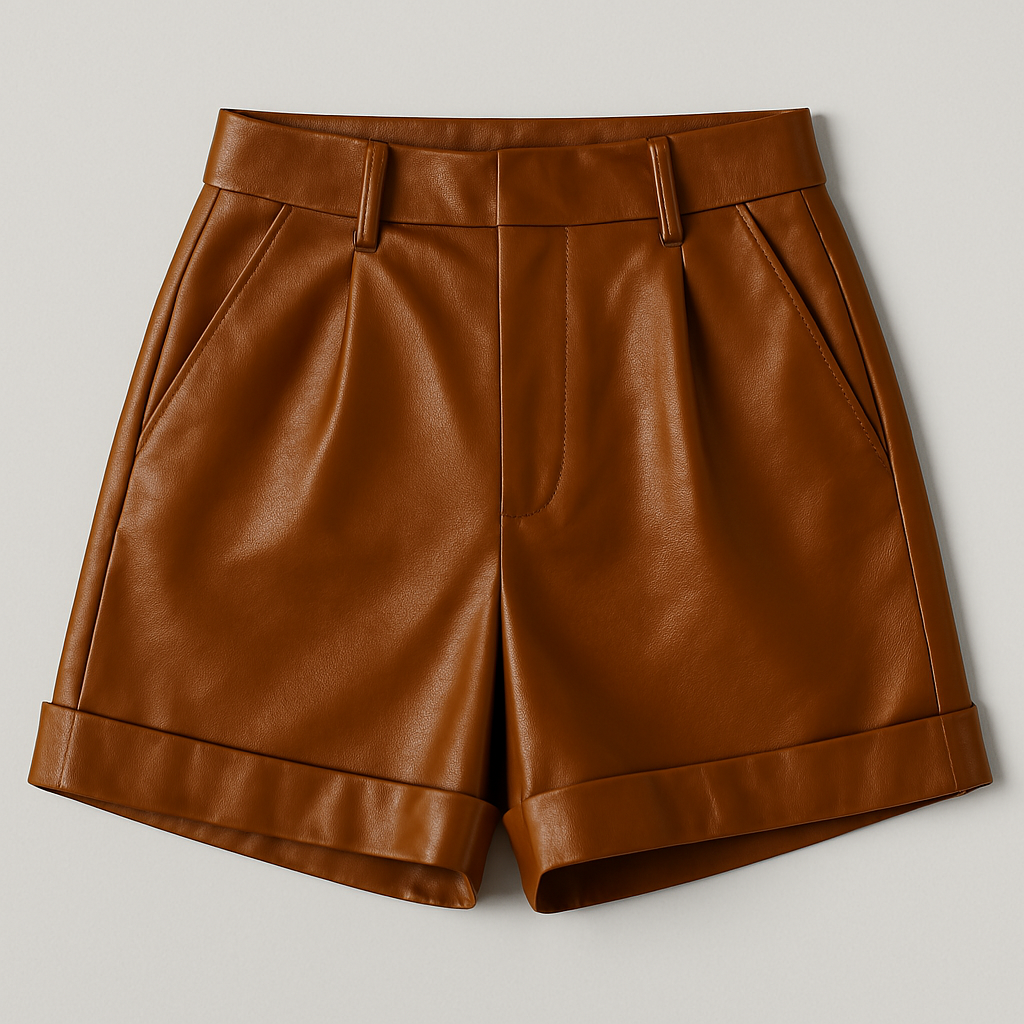 Chic Essentials | Women's High-Waisted Leather Shorts with Pleat Detailing | Stylish Design for Effortless Versatility