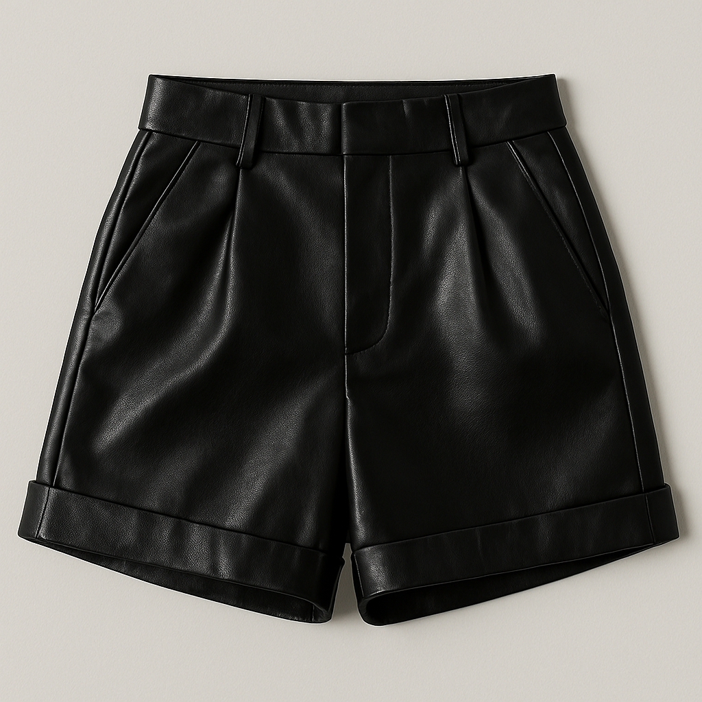 Chic Essentials | Women's High-Waisted Leather Shorts with Pleat Detailing | Versatile Style for Effortless Elegance