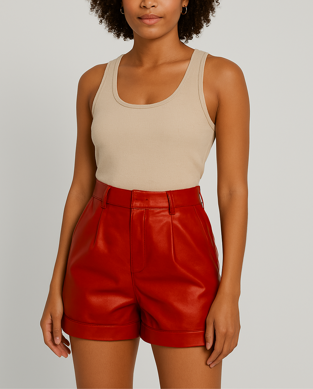 Chic Essentials | Women's High-Waisted Leather Shorts with Pleat Detailing | Versatile Style for Effortless Elegance