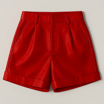 Chic Essentials | Women's High-Waisted Leather Shorts with Pleat Detailing | Versatile Style for Effortless Elegance