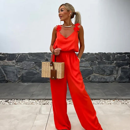 Chic Summer | Women's Jumpsuit with Wide Leg Design & V-Neck | Perfect for Casual or Dressy Occasions
