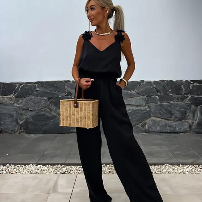 Chic Summer | Women's Jumpsuit with Wide Leg Design & V-Neck | Perfect for Casual or Dressy Occasions