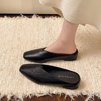 Chic Vegan Leather | Women's Black Flats with Lightweight Slip-On Design for All-Day Comfort