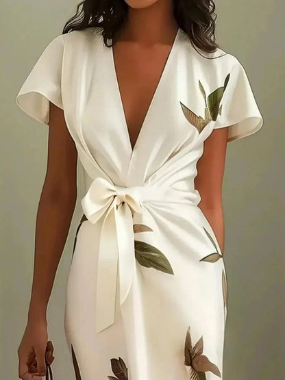 Chic Wrap Dress | Women's Summer Dress with V-Neck & Tied Waist | Flattering Fit for Effortless Elegance