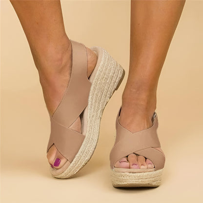 Clara Collection | Women's Sandals with Adjustable Cross Straps | Comfortable Wedge Design for All-Day Support