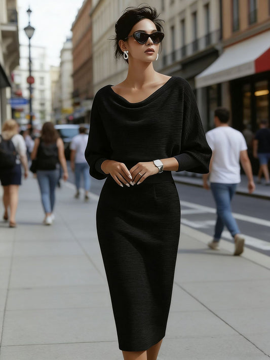 Claribel | Women's Formal Dress with Draped Neckline & Tailored Sheath Design for Effortless Sophistication