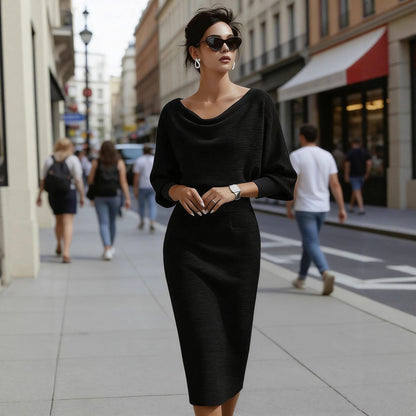 Claribel | Women's Formal Dress with Draped Neckline & Tailored Sheath Design for Effortless Sophistication