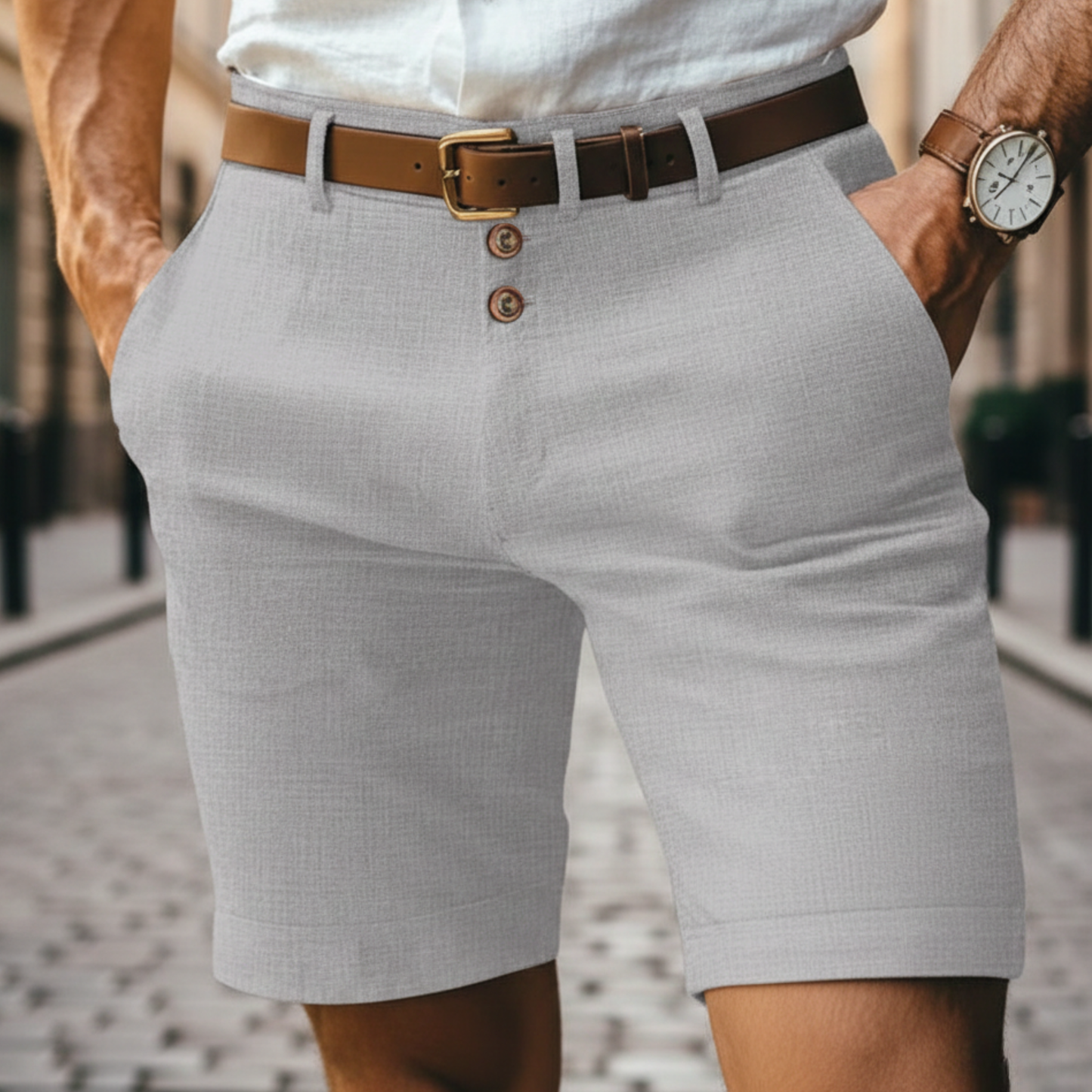 Classic Linen Shorts | Lightweight Summer Wear with Button Front Closure | Comfortable Casual Style for Everyday Outings