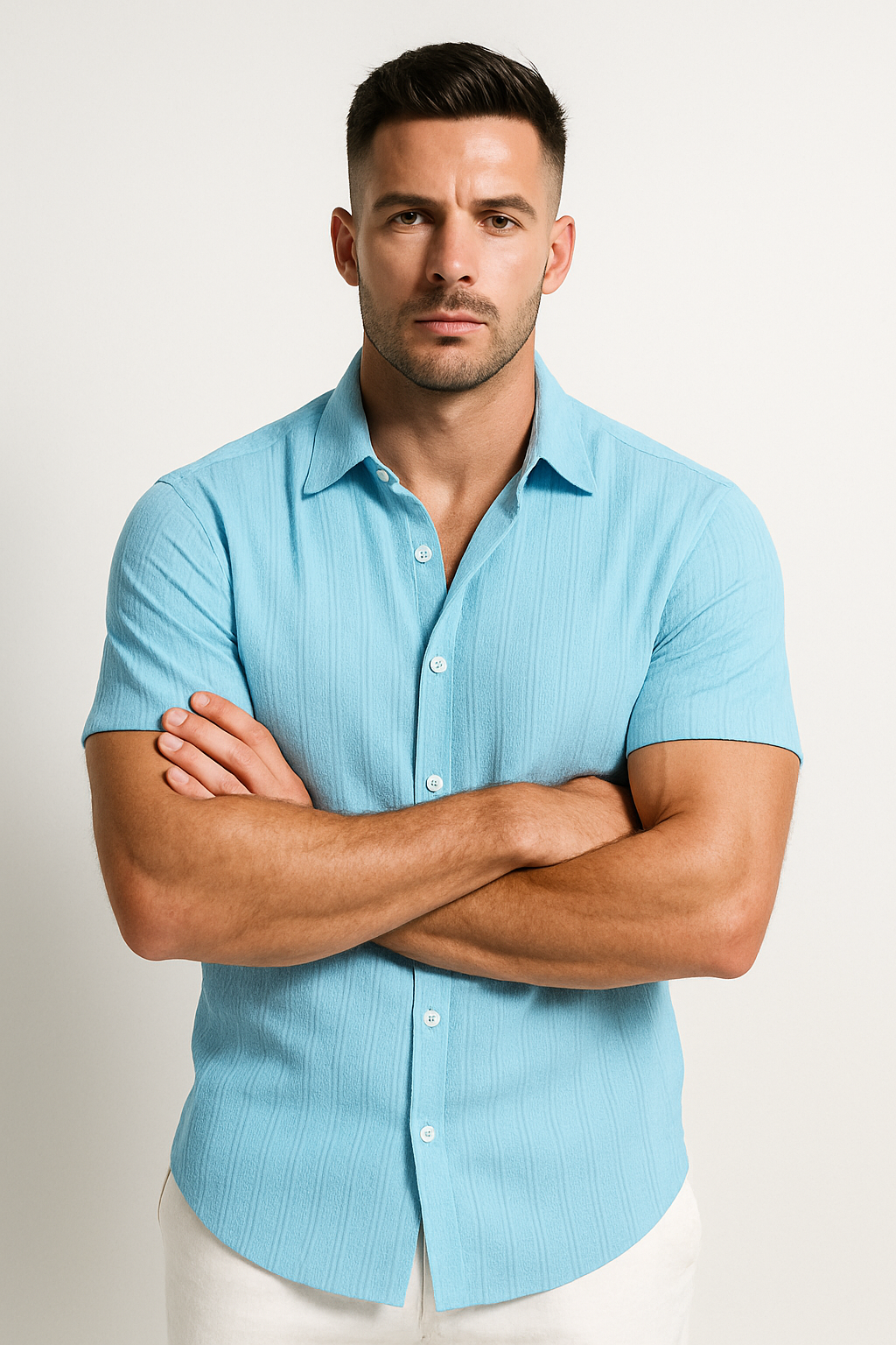 Classic Men's Shirt | Short Sleeve Button-Up with Slim Fit Design | Lightweight Fabric for Stylish Summer Outings