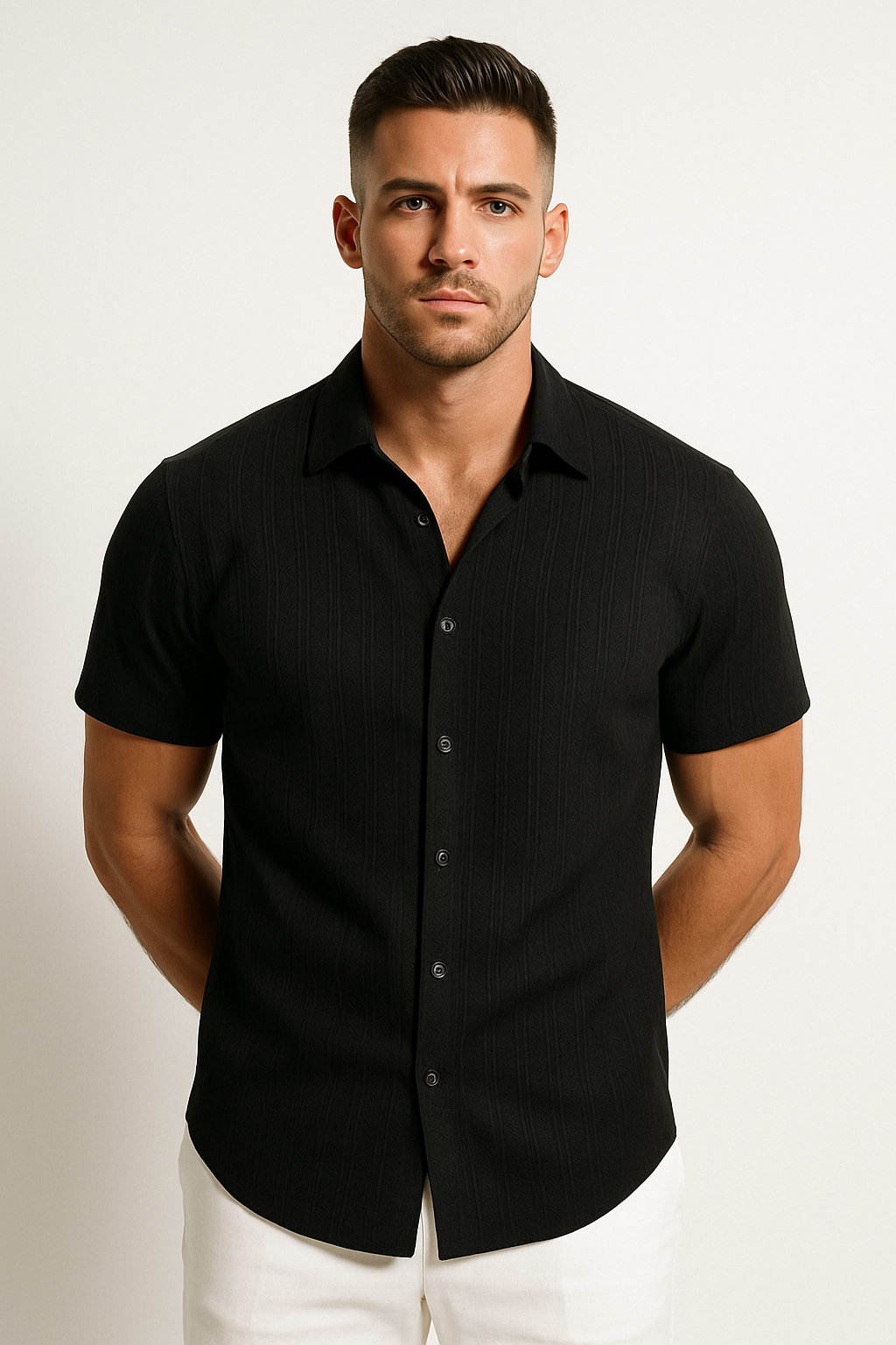 Classic Men's Shirt | Short Sleeve Button-Up with Slim Fit Design | Lightweight Fabric for Stylish Summer Outings