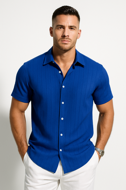 Classic Men's Shirt | Short Sleeve Button-Up with Slim Fit Design | Lightweight Fabric for Stylish Summer Outings