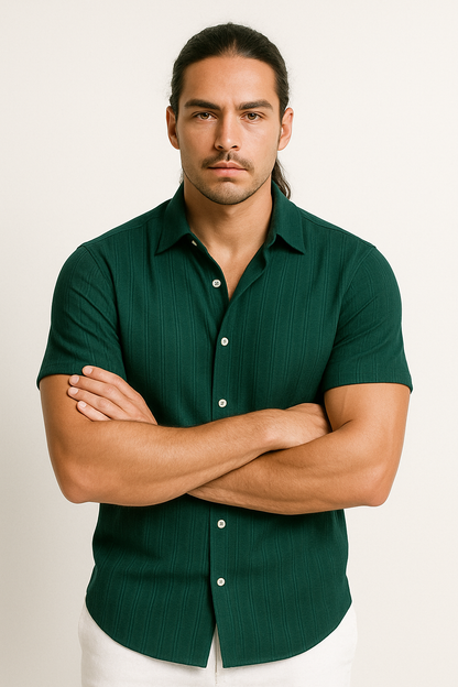 Classic Men's Shirt | Short Sleeve Button-Up with Slim Fit Design | Lightweight Fabric for Stylish Summer Outings