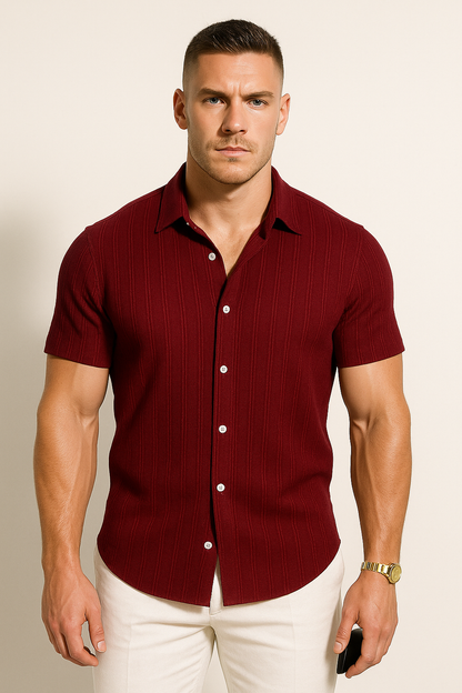 Classic Men's Shirt | Short Sleeve Button-Up with Slim Fit Design | Lightweight Fabric for Stylish Summer Outings