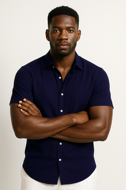 Classic Men's Shirt | Short Sleeve Button-Up with Slim Fit Design | Lightweight Fabric for Stylish Summer Outings