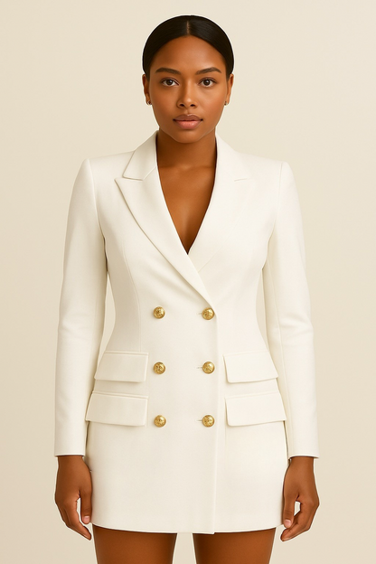 Elegant Blazer Dress | Women's Double-Breasted Design with Gold Buttons | Versatile Office to Evening Wear