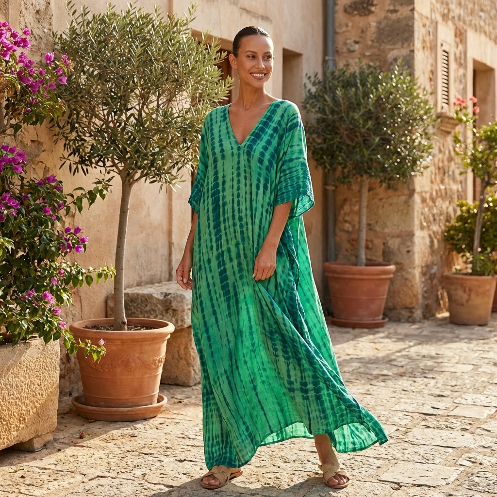 Elegant Caftan Maxi Dress | Women's Dress with Flowing Silhouette for Effortless Summer Style