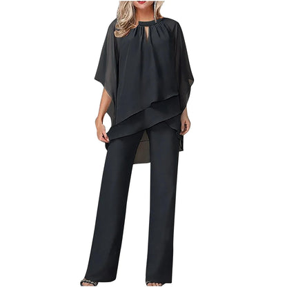 Elegant Chiffon Women's Pantsuit with Batwing Sleeves | Versatile Formal Outfit for Any Occasion
