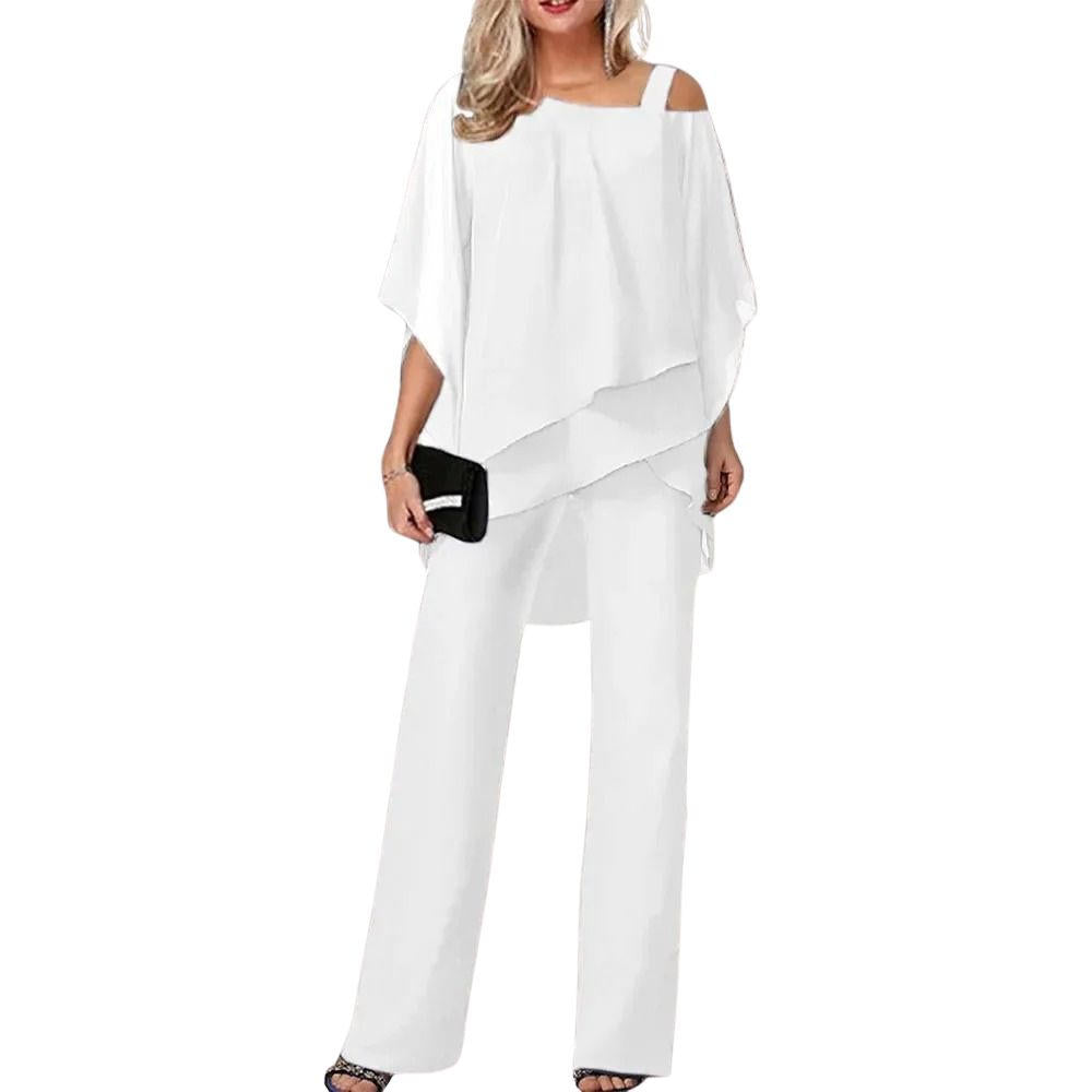 Elegant Chiffon Women's Pantsuit with Batwing Sleeves | Versatile Formal Outfit for Any Occasion