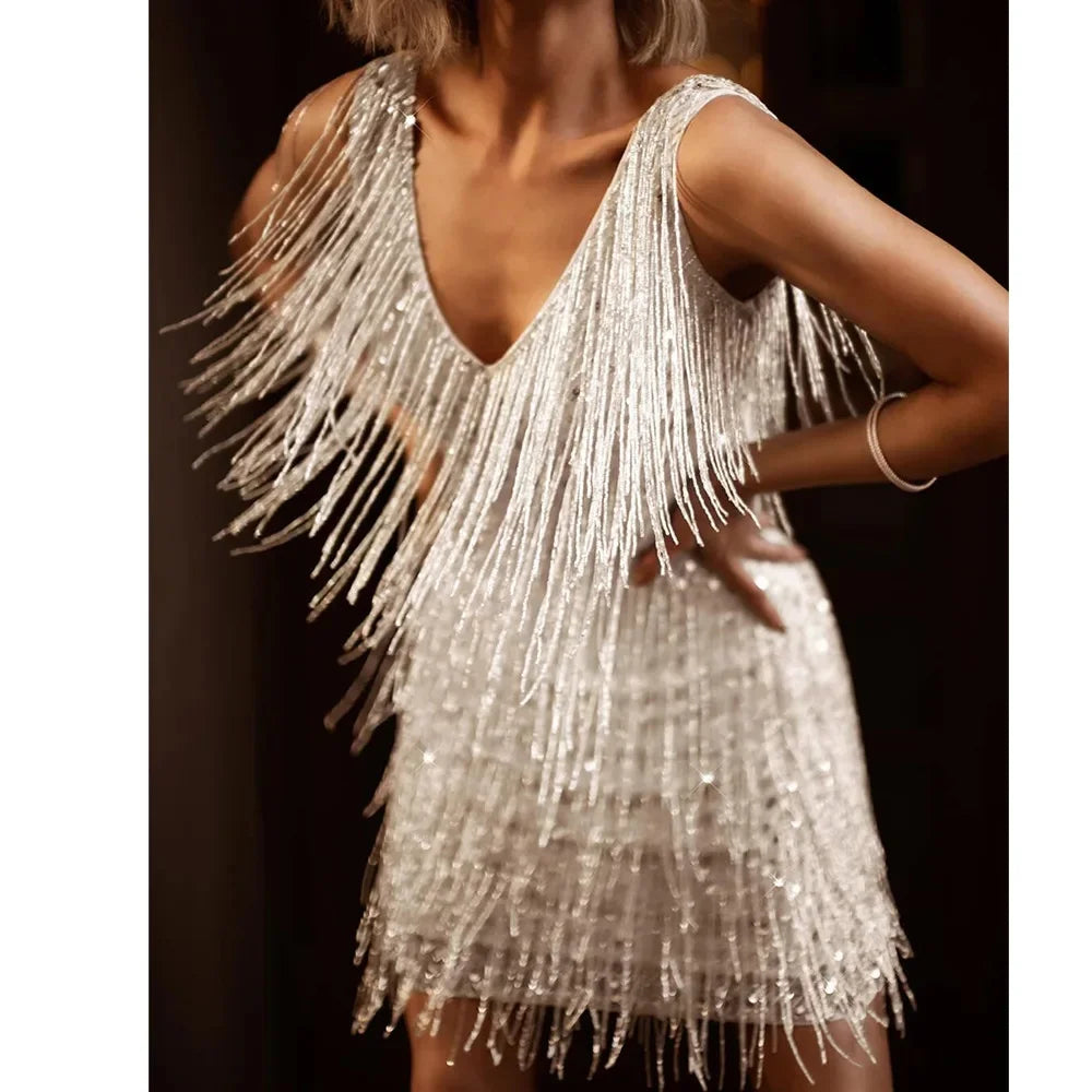 Elegant Cocktail Dress | A-Line Design with Fringe Feathers for Dazzling Style