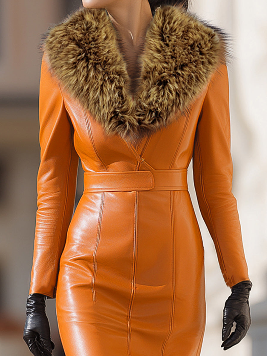 Elegant Collection | Long Sleeve Maxi Dress with Luxurious Fur Collar | Stylish Outfit for Any Occasion