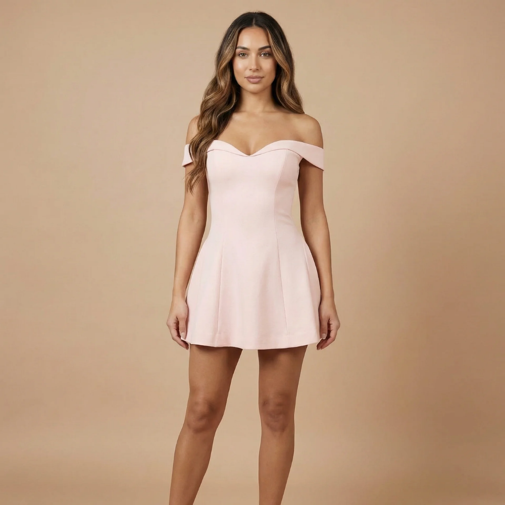Elegant Collection | Women's Cocktail Dress with Off-Shoulder Design | Flared Mini Dress for Effortless Elegance