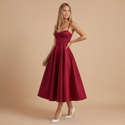 Elegant Collection | Women's Cocktail Midi Dress with Sweetheart Neckline | Flattering Fit for Timeless Style