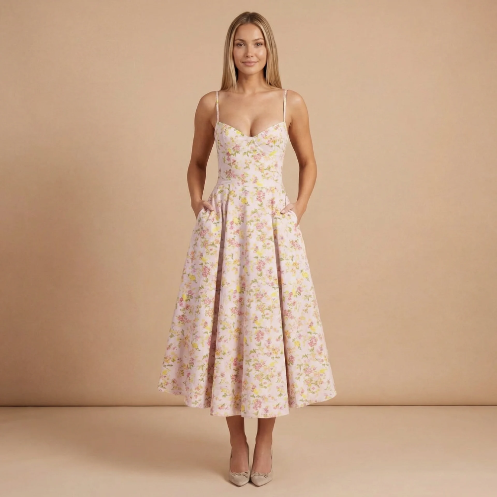 Elegant Collection | Women's Cocktail Midi Dress with Sweetheart Neckline | Flattering Fit for Timeless Style