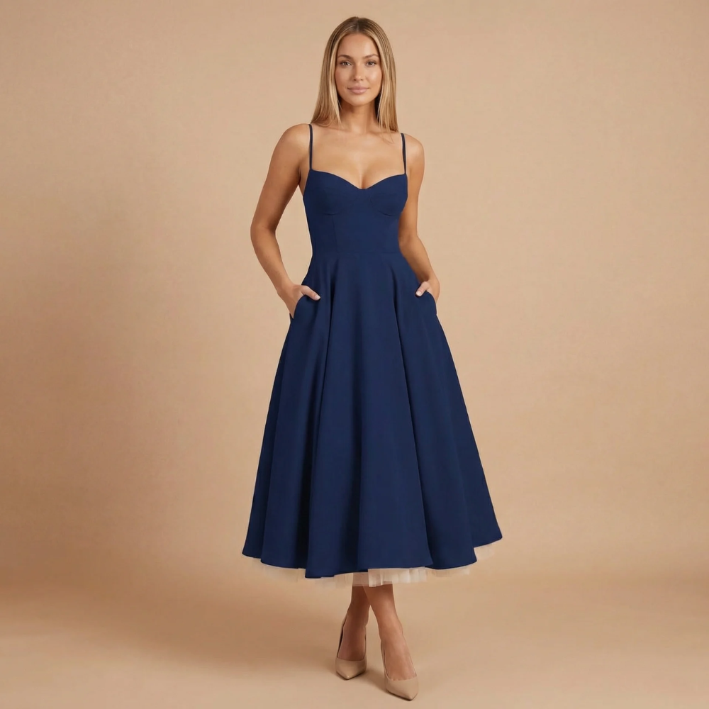 Elegant Collection | Women's Cocktail Midi Dress with Sweetheart Neckline | Flattering Fit for Timeless Style