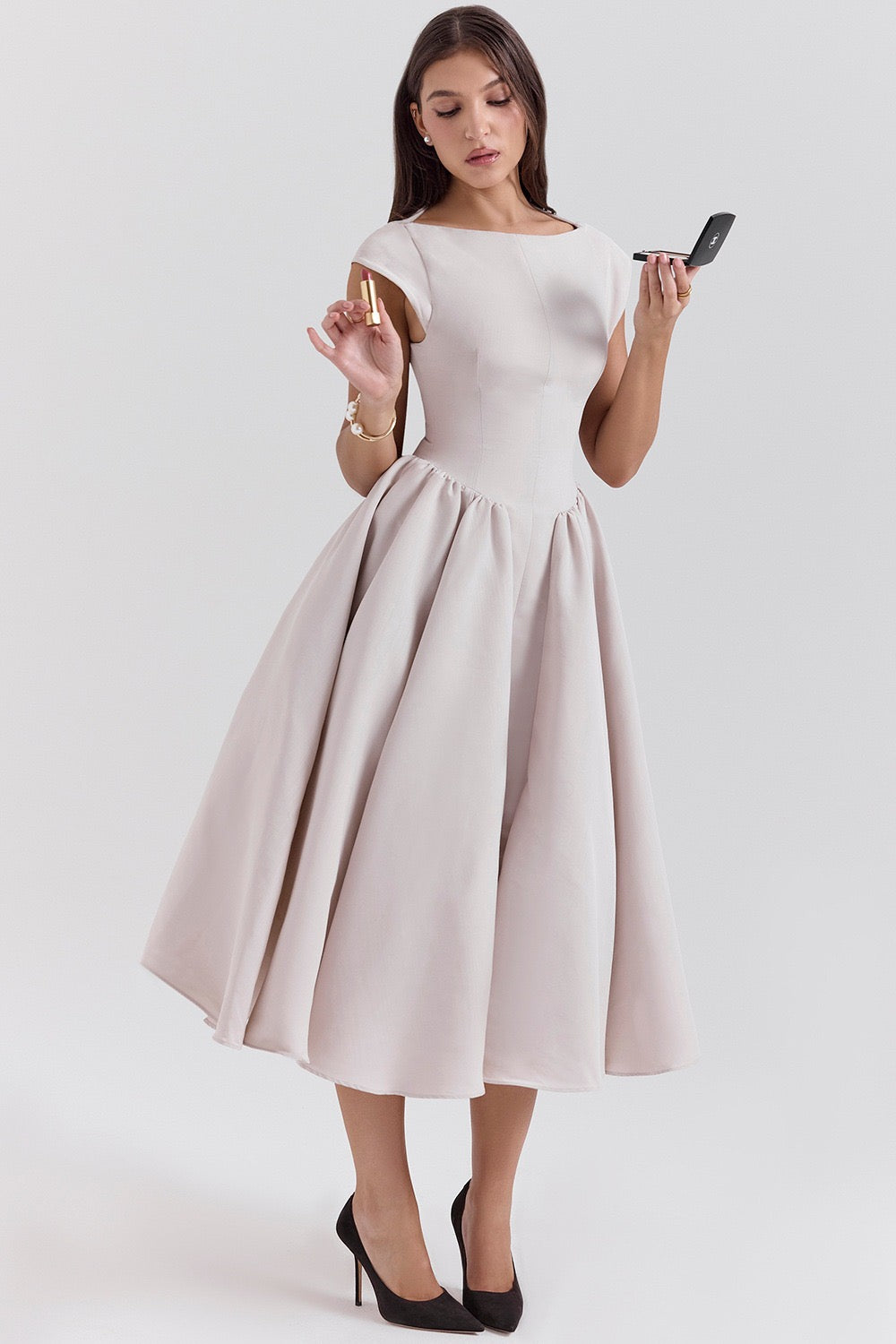 Elegant Collection | Women's Dress with Boat Neckline & Pleated Skirt | Timeless Style for Formal Events
