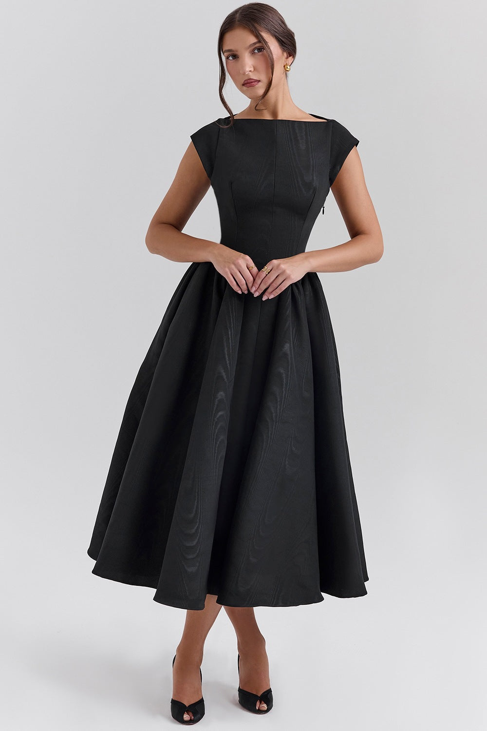 Elegant Collection | Women's Dress with Boat Neckline & Pleated Skirt | Timeless Style for Formal Events