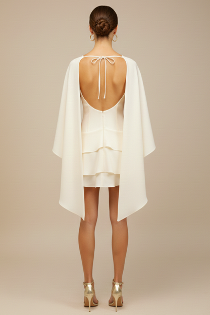 Elegant Collection | Women's Dress with Draped Shawl Panel & Ruffled Hem | Chic Mini Dress for Effortless Style